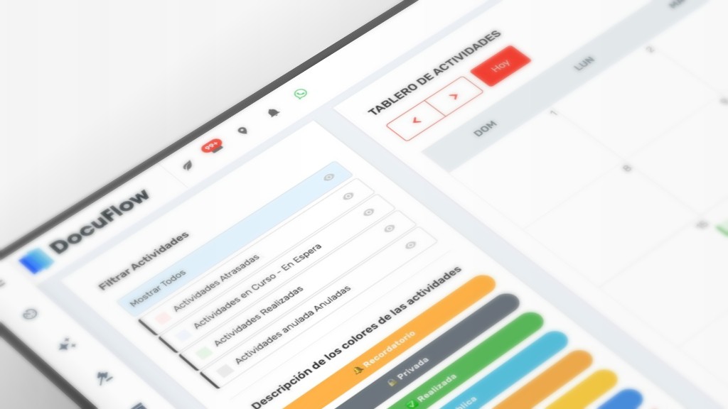 Vista de DocuFlow — tablero de actividades