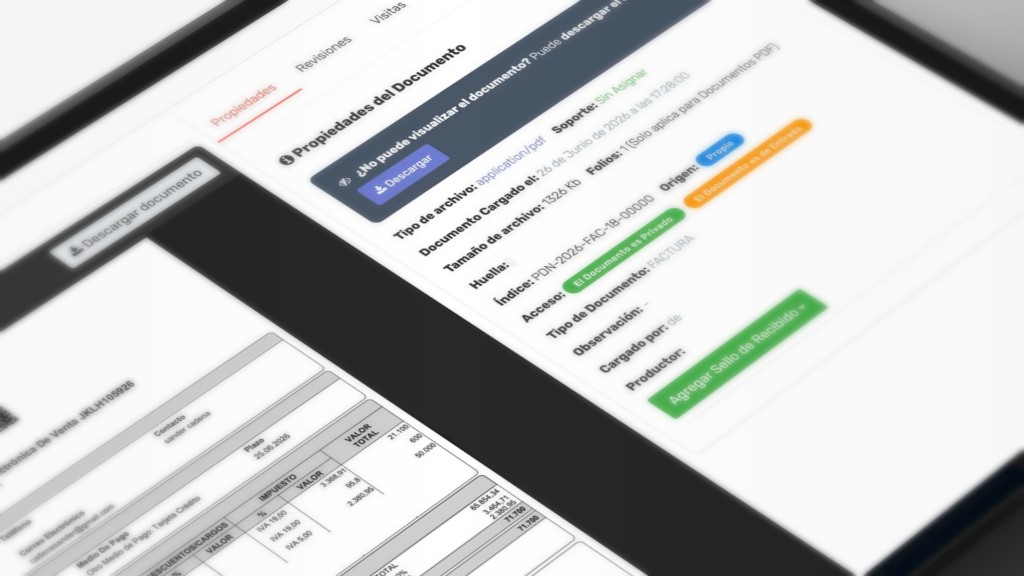 Vista de DocuFlow — propiedades del documento